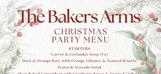 The Bakers Arms Christmas Party Menu 2026